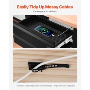 16" wide under desk drawer slide out, under desk mounted pull out drawer attachment, hidden desktop 2 layer storage organizer, under table pencil drawer for home sit stand workstation, 18x9x8 in