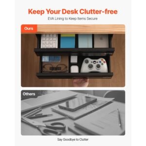 16" wide under desk drawer slide out, under desk mounted pull out drawer attachment, hidden desktop 2 layer storage organizer, under table pencil drawer for home sit stand workstation, 18x9x8 in