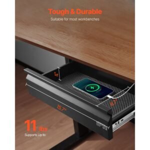 16" wide under desk drawer slide out, under desk mounted pull out drawer attachment, hidden desktop storage organizer, under table pencil drawer for office home sit stand workstation, 17x9x4 in