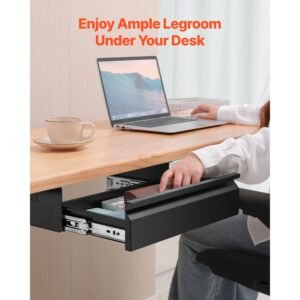 16" wide under desk drawer slide out, under desk mounted pull out drawer attachment, hidden desktop storage organizer, under table pencil drawer for office home sit stand workstation, 17x9x4 in