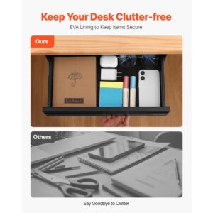 16" wide under desk drawer slide out, under desk mounted pull out drawer attachment, hidden desktop storage organizer, under table pencil drawer for office home sit stand workstation, 17x9x4 in