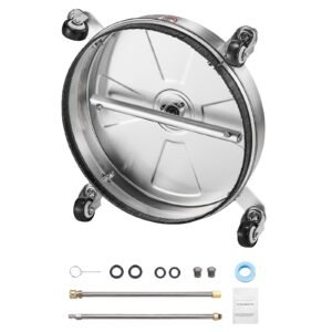 16.5" Pressure Washer Surface Cleaner, Stainless Steel Pressure Washer Attachments with 4 Wheels, 4000 Max PSI, 1/4 Quick Connector, 2 Spray Nozzles, 2 Extended Wands for Concrete, Patio, Deck