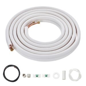 16FT Mini Split Line Set, 1/4" & 1/2" O.D Copper Pipes Tubing and Triple-Layer Insulation, for Air Conditioning or Heating Pump Equipment & HVAC with Rich Accessories (18ft Connection Cable)