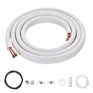 16FT Mini Split Line Set, 1/4" & 3/8" O.D Copper Pipes Tubing and Triple-Layer Insulation, for Air Conditioning or Heating Pump Equipment & HVAC with Rich Accessories (18ft Connection Cable)