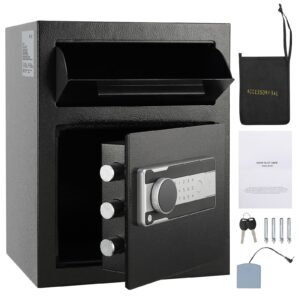 1.7 Cub Depository Safe, Deposit Safe with Drop Slot, Electronic Code Lock and 2 Emergency Keys, 17.71'' x 13.77'' x 13.77'' Business Drop Slot Safe for Cash, Mail in Home, Hotel, Office