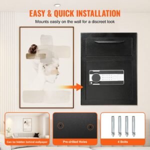 1.7 cub depository safe, deposit safe with drop slot, electronic code lock and 2 emergency keys, 17.71'' x 13.77'' x 13.77'' business drop slot safe for cash, mail in home, hotel, office