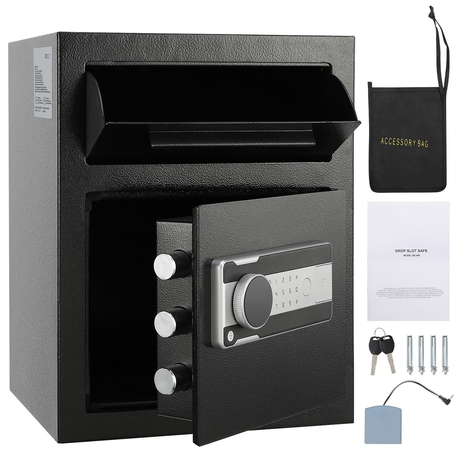 1.7 cub depository safe, deposit safe with drop slot, electronic code lock and 2 emergency keys, 17.71'' x 13.77'' x 13.77'' business drop slot safe for cash, mail in home, hotel, office