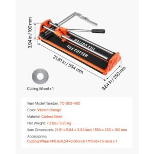 17 inch manual tile cutter for wall & polished tiles,double rails for precise cutting, tungsten carbide wheel,non slip handle,anti displacement pressure rod,precise cuts for pros & beginners