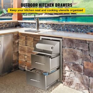 17w x 30h x 21d inch outdoor kitchen stainless steel double access drawers with paper towel holder combo for bbq island or grill station