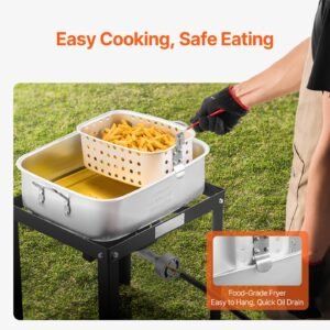 18 qt fish and wing fryer with double basket, aluminum propane fish fryer kit, outdoor deep fryer seafood pot with thermometer and 58,000 btus propane burners, for outdoor and backyard cooking
