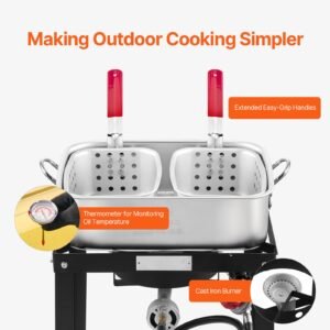 18 qt fish and wing fryer with double basket, aluminum propane fish fryer kit, outdoor deep fryer seafood pot with thermometer and 58,000 btus propane burners, for outdoor and backyard cooking