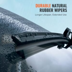 18" rubber wiper blades, 46 cm universal replacement wind shield wiper, low noise & better fit, with 4 different clips for most car, easy installation