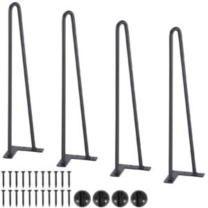 19" hairpin furniture legs, metal home diy projects for nightstand, coffee table, desk, 500lbs load capacity with rubber floor protectors, metal heavy duty sturdy modern table legs, 4pcs black