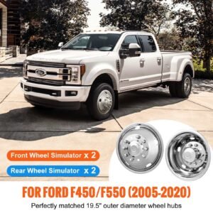 19.5 inch 10 lug wheel simulators, 304 stainless steel wheel simulator kit with mirror polished finish, 2 front and 2 rear wheel covers fit for for ford f450/f550 (2005 2020), 4 pcs