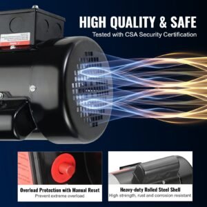 1hp electric motor 1725 rpm, ac 115v/230v, 56c frame, air compressor motor single phase, 5/8" keyed shaft, cw/ccw rotation for agricultural machinery and general equipment