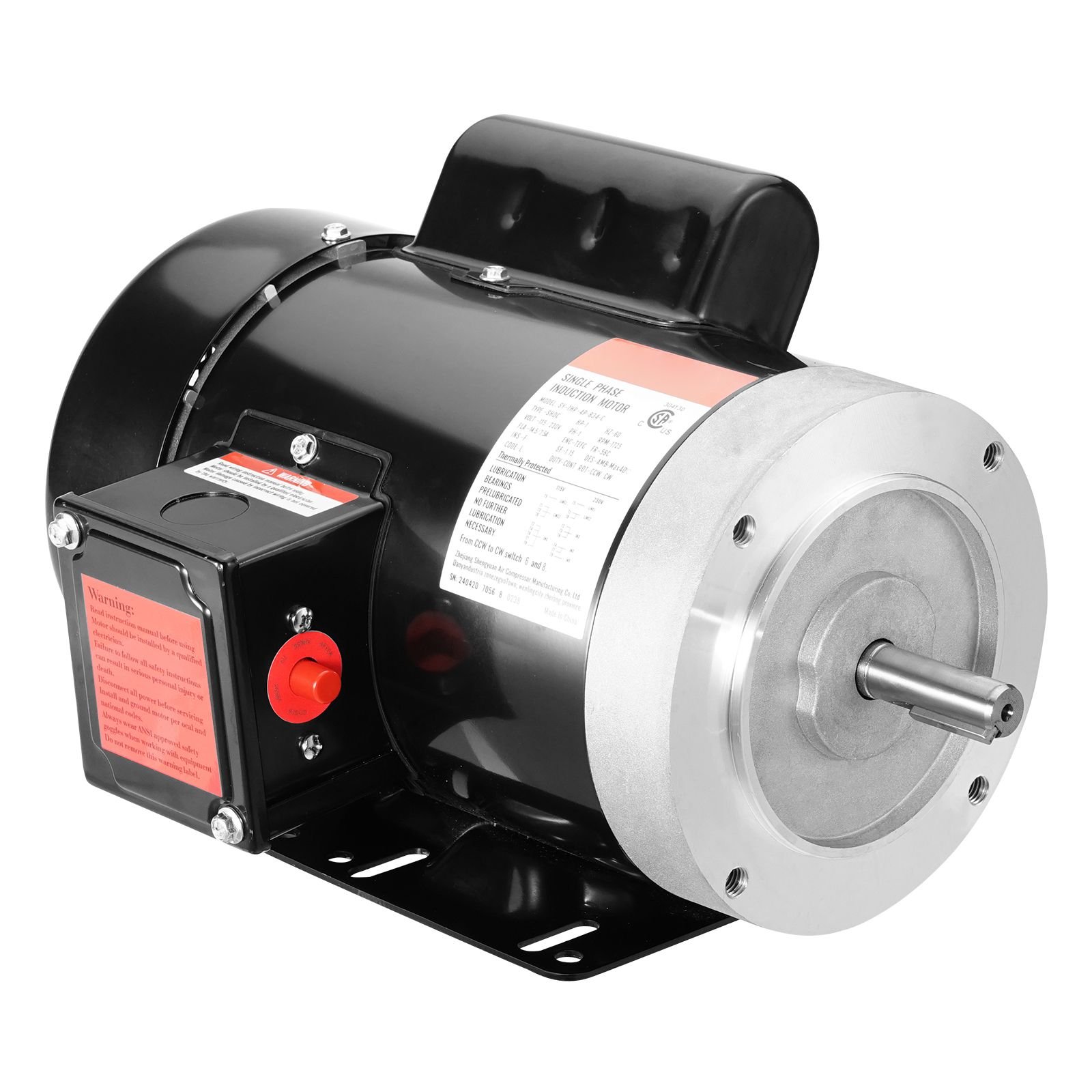 1hp electric motor 1725 rpm, ac 115v/230v, 56c frame, air compressor motor single phase, 5/8" keyed shaft, cw/ccw rotation for agricultural machinery and general equipment