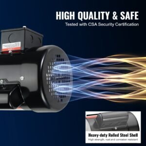 1hp electric motor 3450 rpm, ac 115v/230v, 56c frame, air compressor motor single phase, 5/8" keyed shaft, cw/ccw rotation for agricultural machinery and general equipment