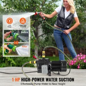 1hp premium cast iron shallow well jet water pump, 115 volt, 17.6 gpm 164 ft maximum head irrigation water pump, for agricultural garden irrigation system high rise water supply shower booster