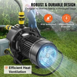 1hp premium cast iron shallow well jet water pump, 115 volt, 17.6 gpm 164 ft maximum head irrigation water pump, for agricultural garden irrigation system high rise water supply shower booster