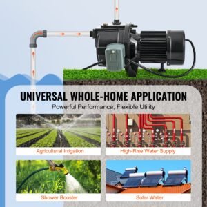 1hp premium cast iron shallow well jet water pump, 115 volt, 17.6 gpm 164 ft maximum head irrigation water pump, for agricultural garden irrigation system high rise water supply shower booster