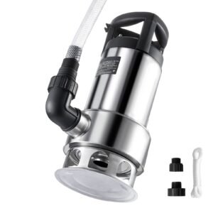 1hp sump pump, 4020gph, 30ft lift stainless steel submersible sludge pump with 26ft power cord automatic on/off float switch, drain clean/dirty water for basement flood pool pond garden hot tub