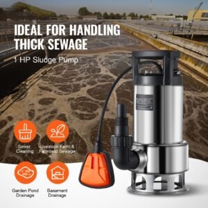1HP Sump Pump, 4020GPH, 30FT Lift Stainless Steel Submersible Sludge Pump with 26FT Power Cord Automatic ON/OFF Float Switch, Drain Clean/Dirty Water for Basement Flood Pool Pond Garden Hot Tub