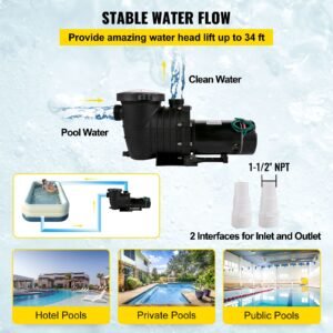 1hp swimming pool pump, dual voltage 110v/220v, circulates 5544gph for efficient water movement above pools, includes strainer basket & two 1 1/2'' npt connectors