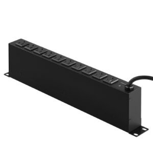 1u pdu, 10 outlets, rack mount power strip fits standard 19" server racks, with independent switch surge protection & overload protection, 110 125v/15a, ideal for home and office