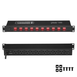 1U PDU, 10 Outlets, Rack Mount Power Strip Fits Standard 19" Server Racks, with Independent Switch Surge Protection & Overload Protection, 110-125V/15A, Ideal for Home and Office