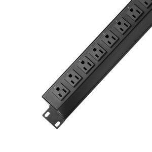 1u pdu, 10 outlets, rack mount power strip fits standard 19" server racks, with independent switch surge protection & overload protection, 110 125v/15a, ideal for home and office