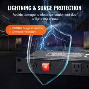1u pdu, 12 outlets, rack mount power strip fits standard 19" server racks, with integrated switch surge protection & overload protection, 110 125v/15a, ideal for home and office