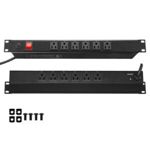 1U PDU, 12 Outlets, Rack Mount Power Strip Fits Standard 19" Server Racks, with Integrated Switch Surge Protection & Overload Protection, 110-125V/15A, Ideal for Home and Office