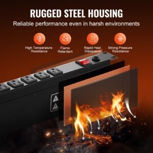 1u pdu, 12 outlets, rack mount power strip fits standard 19" server racks, with integrated switch surge protection & overload protection, 110 125v/15a, ideal for home and office