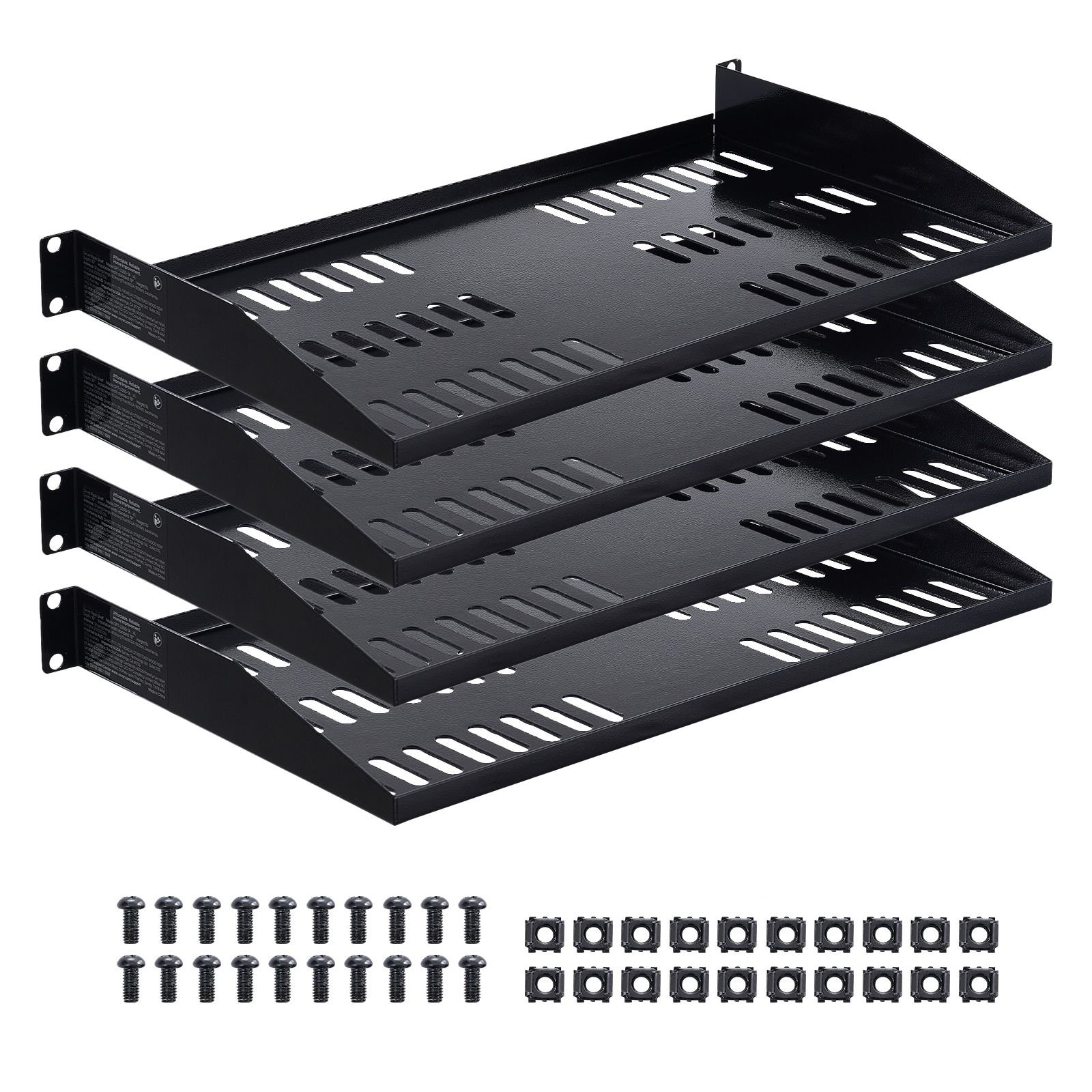 1u server rack shelf, 4 pcs, 50 lbs max load bearing vented cantilever, wall mount or rack mount shelf with tray, 10 in depth, good air circulation for 19 inch cabinet computer network equipment