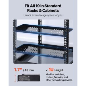 1u server rack shelf, 4 pcs, 50 lbs max load bearing vented cantilever, wall mount or rack mount shelf with tray, 10 in depth, good air circulation for 19 inch cabinet computer network equipment