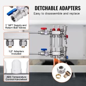 2 branch radiant heat manifold, 1/2" pex tubing manifold, stainless steel pex manifold for hydronic radiant floor heating, radiant heat pex manifold kit with 1/2" adapters included