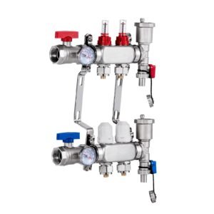 2-Branch Radiant Heat Manifold, 1/2" PEX Tubing Manifold, Stainless Steel PEX Manifold for Hydronic Radiant Floor Heating, Radiant Heat PEX Manifold Kit with 1/2" Adapters Included