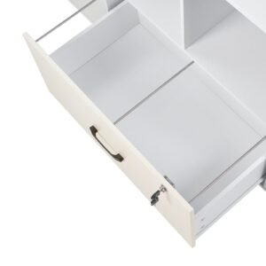 2 drawer wooden file cabinet, mobile filing cabinet with open shelves, lockable lateral rolling file storage with adjustable shelves, free standing printer stand for home office school, white