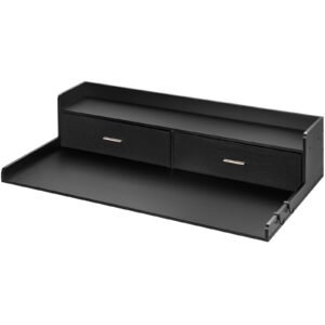 2 Drawers Washer Dryer Countertop with 2-Tier Shelf, 54" x 27" Wooden Washer and Dryer Countertop with Non-Slip Pads, Water-Resistant Laundry Topper for Laundry Room Organization, Black