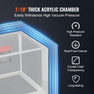 2 gallon vacuum chamber, upgraded multipurpose acrylic vacuum degassing chamber, transparent vacuum chamber, for resin degassing, silica gel degassing, gypsum degassing and vacuum extraction