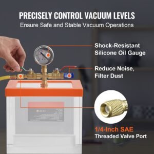 2 gallon vacuum chamber, upgraded multipurpose acrylic vacuum degassing chamber, transparent vacuum chamber, for resin degassing, silica gel degassing, gypsum degassing and vacuum extraction