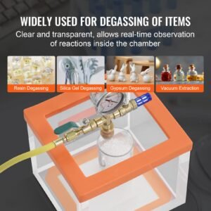 2 gallon vacuum chamber, upgraded multipurpose acrylic vacuum degassing chamber, transparent vacuum chamber, for resin degassing, silica gel degassing, gypsum degassing and vacuum extraction