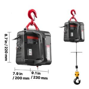 2 in 1 electric hoist winch, 1100 lbs capacity, 1500w portable power winch crane, 25 ft lifting height, 16.4 ft/min with manual and wired remote control for factory, warehouss, garage