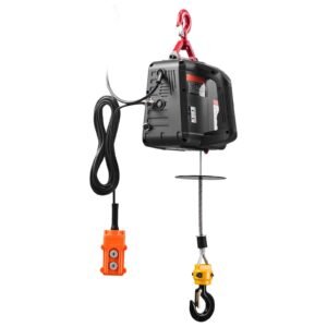 2 in 1 electric hoist winch, 1100 lbs capacity, 1500w portable power winch crane, 25 ft lifting height, 16.4 ft/min with manual and wired remote control for factory, warehouss, garage