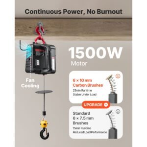 2 in 1 electric hoist winch, 1100 lbs capacity, 1500w portable power winch crane, 25 ft lifting height, 16.4 ft/min with manual and wireless remote control for factory, warehouss, garage