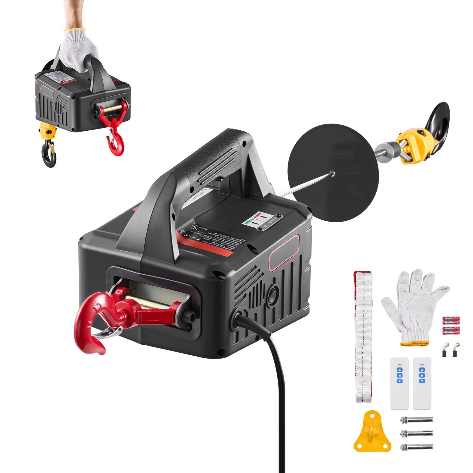 2 in 1 electric hoist winch, 1100 lbs capacity, 1500w portable power winch crane, 25 ft lifting height, 16.4 ft/min with manual and wireless remote control for factory, warehouss, garage