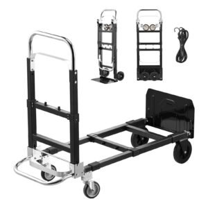 2 in 1 Folding Hand Truck, 500 lbs Load Capacity for 4-Wheel Mode, Convertible Hand Truck Dolly with Wheels & Adjustable Handle, Portable Trolley Dolly for Moving Home, Office, Warehouse