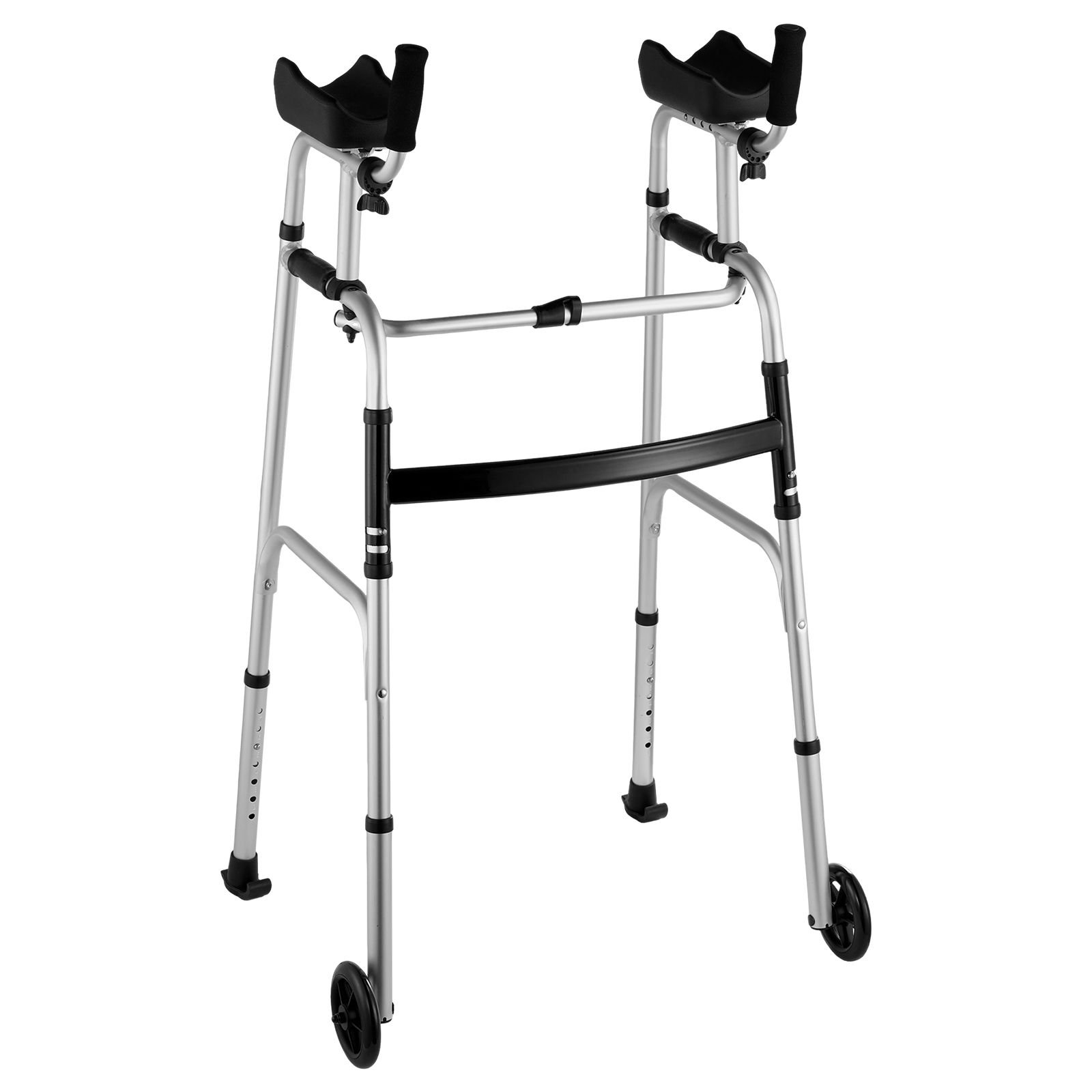 2 in 1 folding walker & removable armrests, height adjustable foldable walker with 5" solid wheels, lightweight aluminum | front wheeled mobility aid for elderly handicapped disabled, 450 pounds