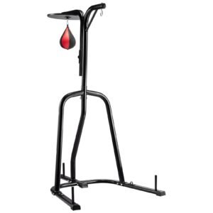 2 in 1 Punching Bag Stand, Steel Heavy Duty Workout Equipment, Adjustable Height Boxing Punching Bag and Speed Bag Stand, Freestanding Sandbag Rack, Holds Up to 140 lbs, for Home Gym Fitness