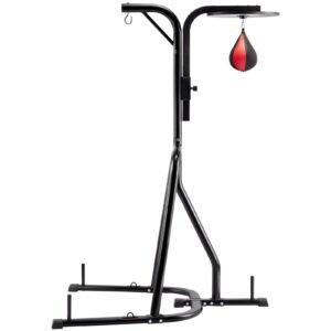 2 in 1 punching bag stand, steel heavy duty workout equipment, adjustable height boxing punching bag and speed bag stand, freestanding sandbag rack, holds up to 140 lbs, for home gym fitness